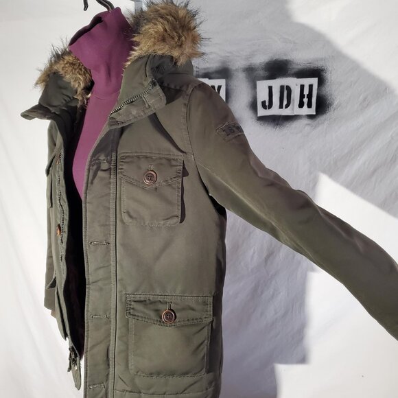 Abercrombie Kids Olive Green Coat with Faux Fur Lining Sz 11/12 -read desc - Picture 7 of 16